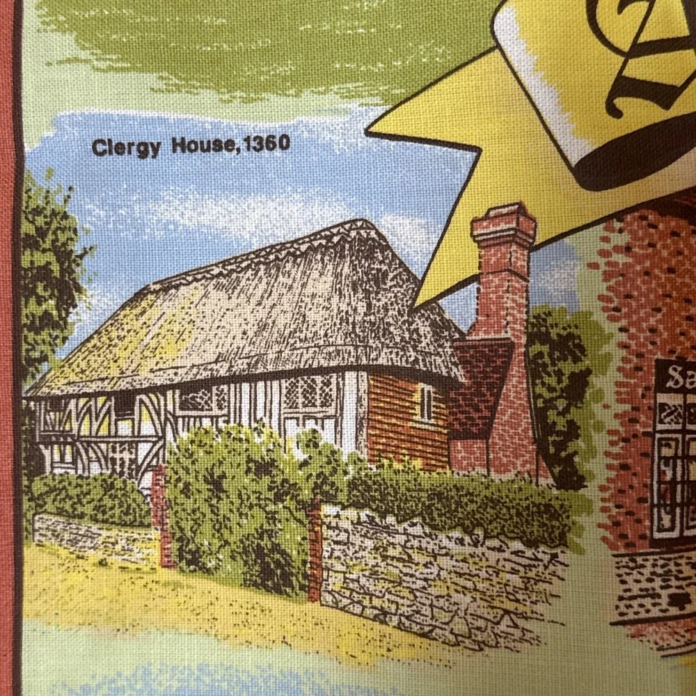 Vintage Alfriston England Souvenir Tea Towel 100% Cotton 30